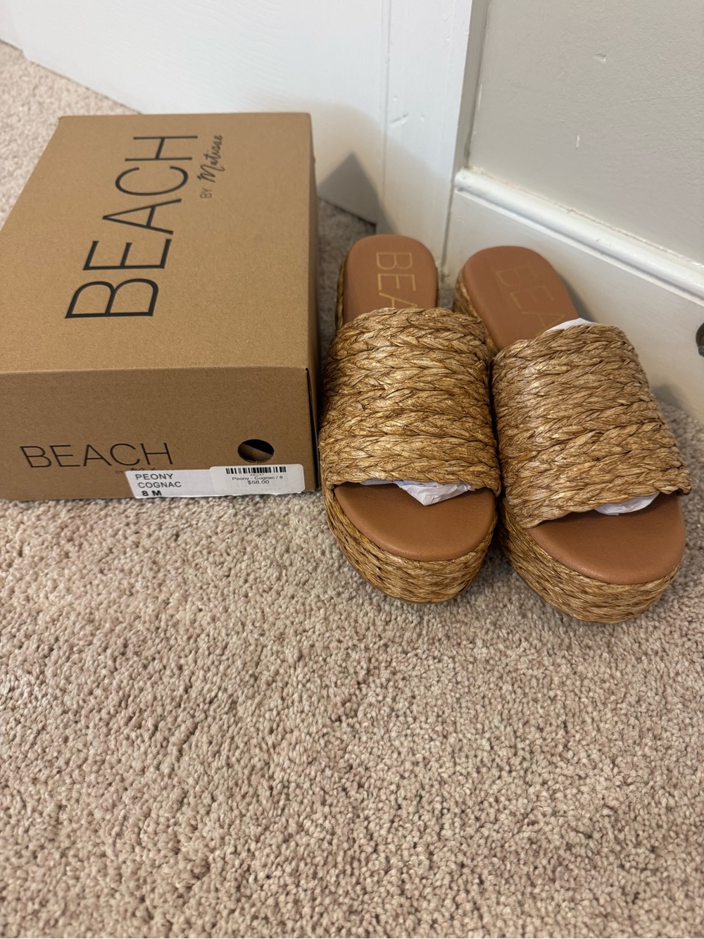 BEACH Peony Woven Platform Slide Sandals - Cognac